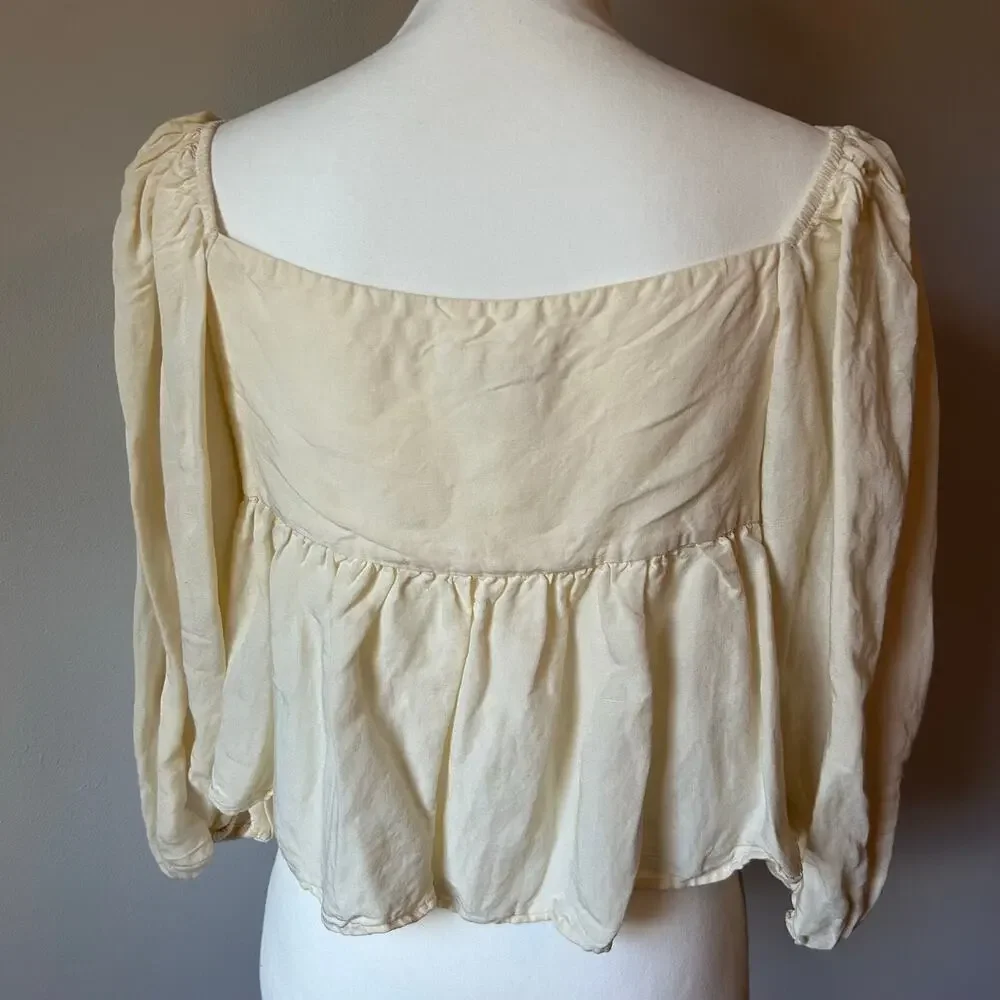 By Anthropologie Cream Crochet Peplum Blouse Natural Neutral Size S